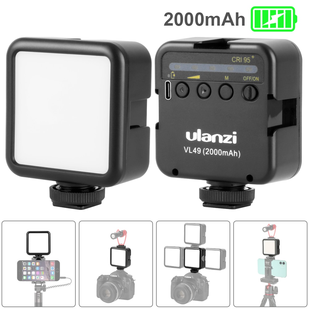 Ulanzi  vl49 6w mini 49 led video lys 2000 mah indbygget batteri 5500k fotografisk belysning 2700k-3500k vlog fyld lys