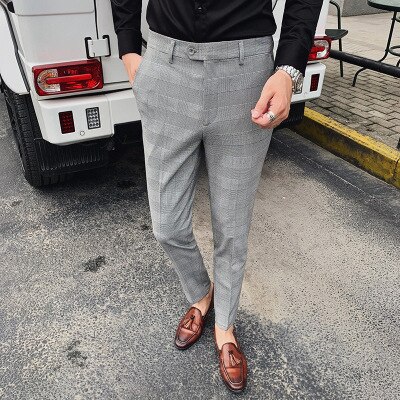Mænds casual business bukser retro plaid herre komfortable små bukser underdele