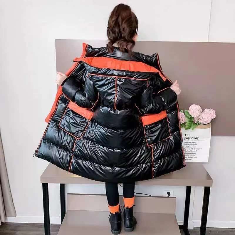 Menina crianças jaqueta de inverno trajes de natal para crianças roupas meninas meninos preto snowsuit outerwear casacos longo parka neve wear