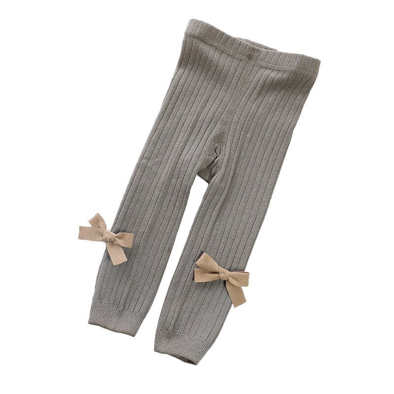 Śliczne kokardki miękka bawełniana dziewczynka rajstopy jednokolorowe dzianina w paski dziewczyny obcisłe rajstopy zimowe spodnie na jesień ubrania pończochy: szary