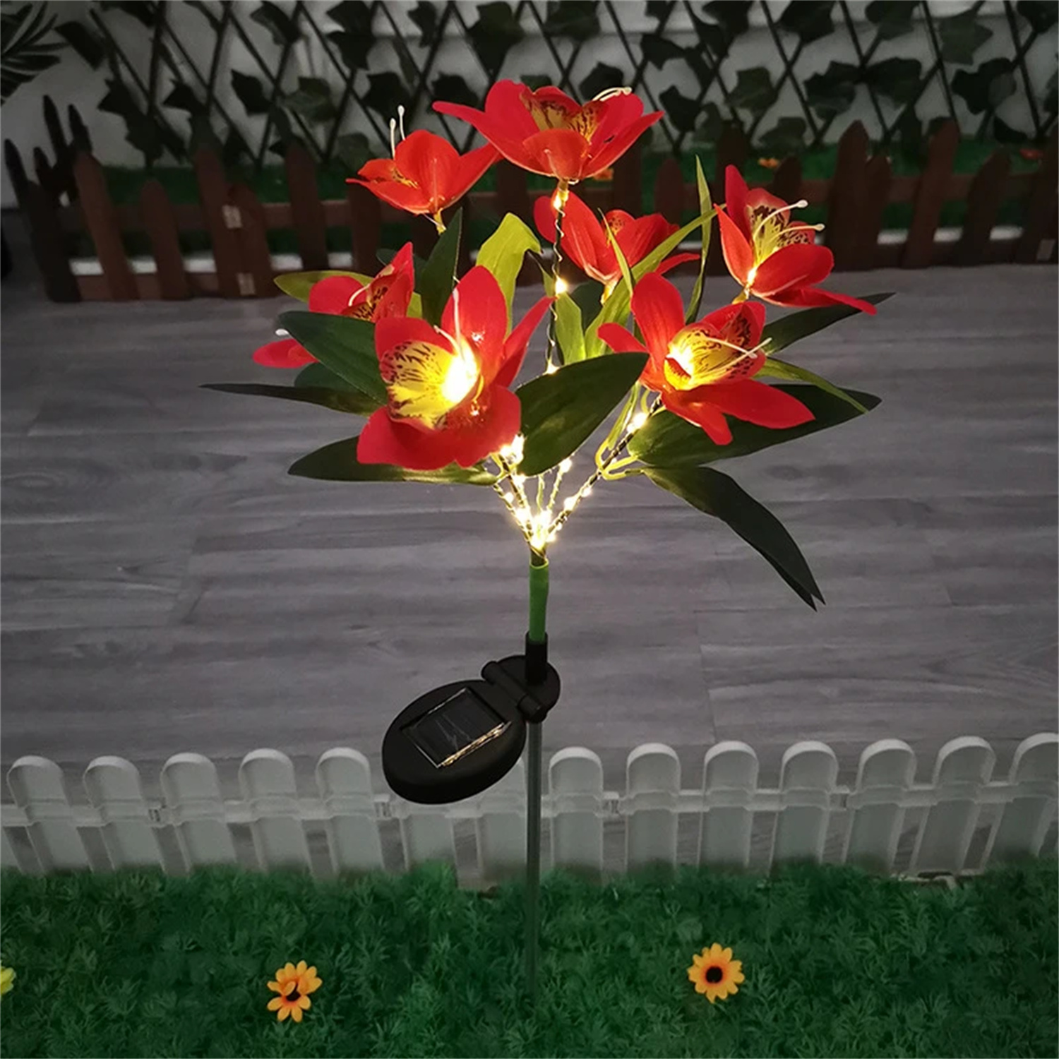 Lampe solaire d'extérieur en forme d'orchidée, imperméable, luminaire décoratif d'extérieur, idéal pour une pelouse, une Villa, une allée, un couloir, un jardin ou des , noël: changeant