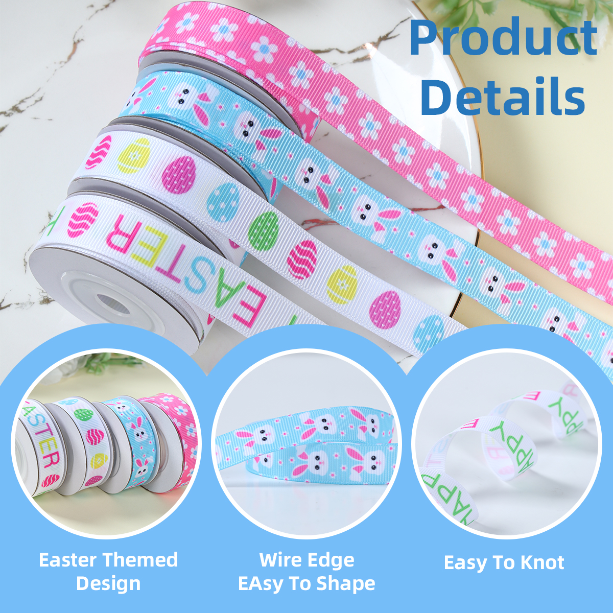 Vrolijk Pasen Lint Paasdecoratie 2025 voor thuis Polyester Cadeaupapier Lint DIY Ambachten Vrolijk Pasen Feestartikelen