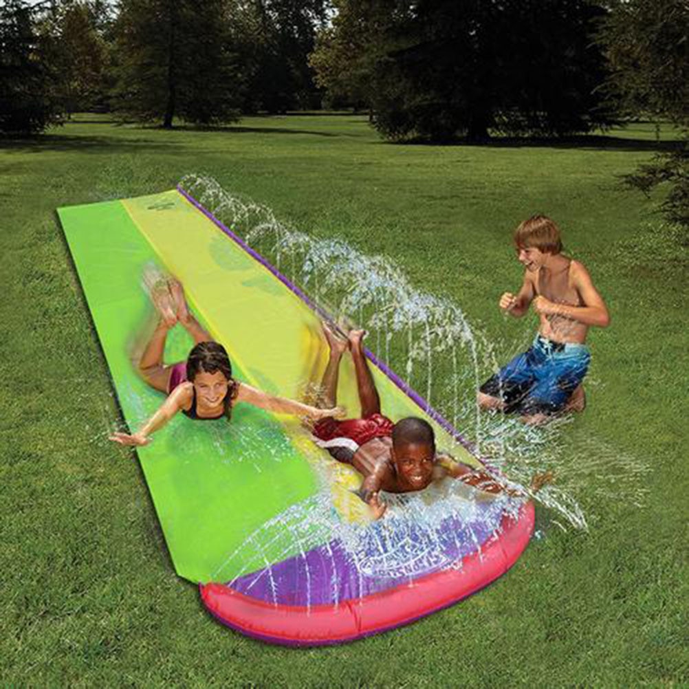 Dual Racing Water Slide With Water Spraying Side Rails Outdoor Grassland Water Slide