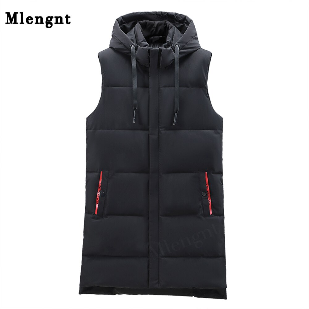 Winter Mannen Vest Grote Maat 5XL Lange Jas Hoed Afneembare Vesten Thicken Warm Mouwloze Jassen Winddicht Parka Heren Kleding