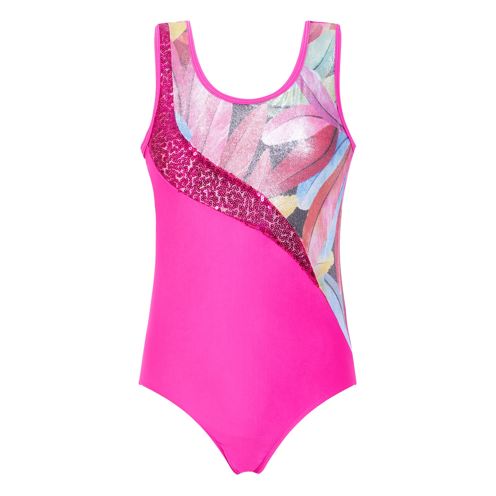 Combinaison de gymnastique pour filles, justaucorps une pièce, sans manches, paillettes, Patchwork, danse de Ballet