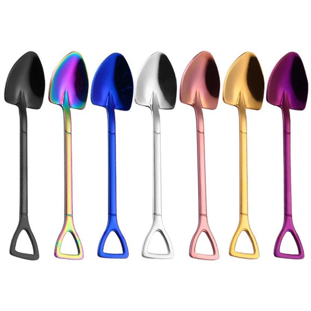 Colorful Metal Spoons Forks Stainless Steel Small Shovel Ice Cream Spoon Fork Tableware Coffee Stirring Spoon Kitchen Accessory