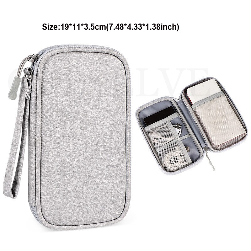 Reizen Closet Organizer Case Voor Hoofdtelefoon Opslag Power Bank Tas Digitale Draagbare Rits Accessoires Charger Data Kabels Pouch: Grey