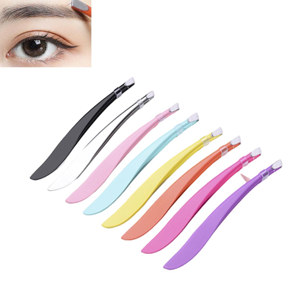 Herramienta de maquillaje de belleza de acero inoxidable, extractor de pelo inclinado, pinzas para pestañas cejas, novedad