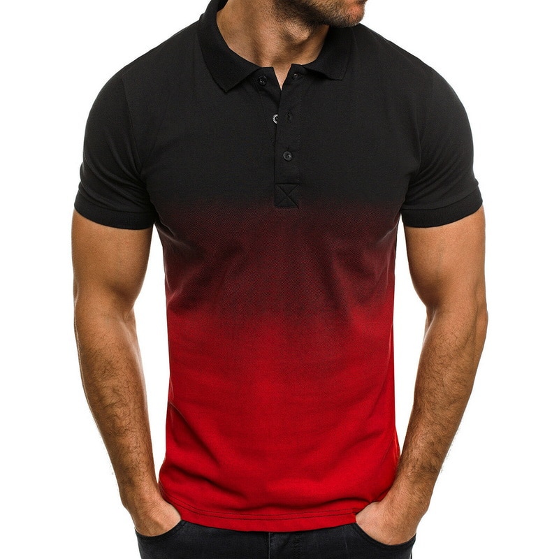 Hommes été Polo de coton à manches courtes polos mâle dégradé dessus respirants t-shirts Streetwear: black-red / Asian Size XXL
