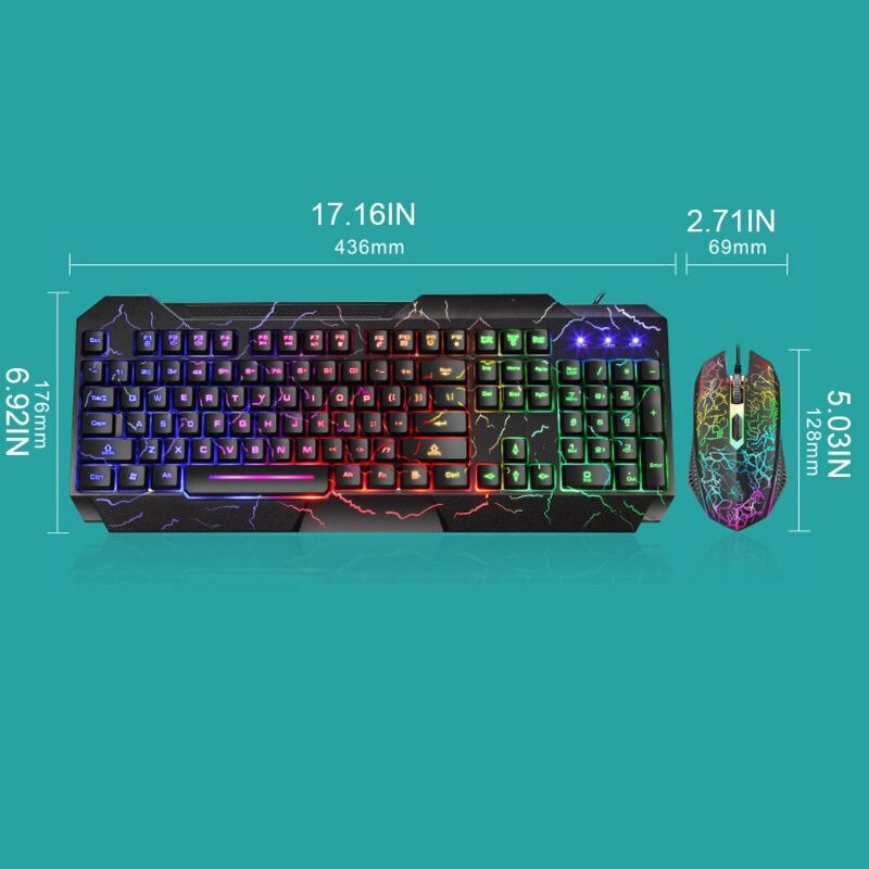 Wired Gaming Keyboard Mouse Combo Set Colorful LED Backlit Crack Appearance U50D