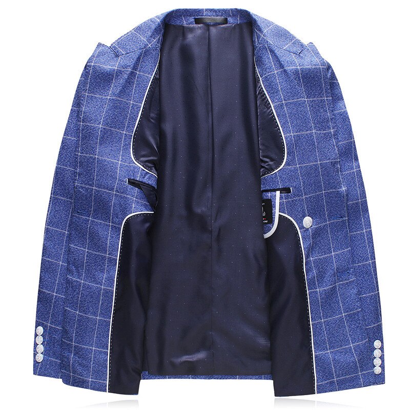 PYJTRL Brand England Style Blue Plaid Double-breasted Gentlemen Suit Jacket Wedding Groom Tuxedos Business Casual Slim Blazer