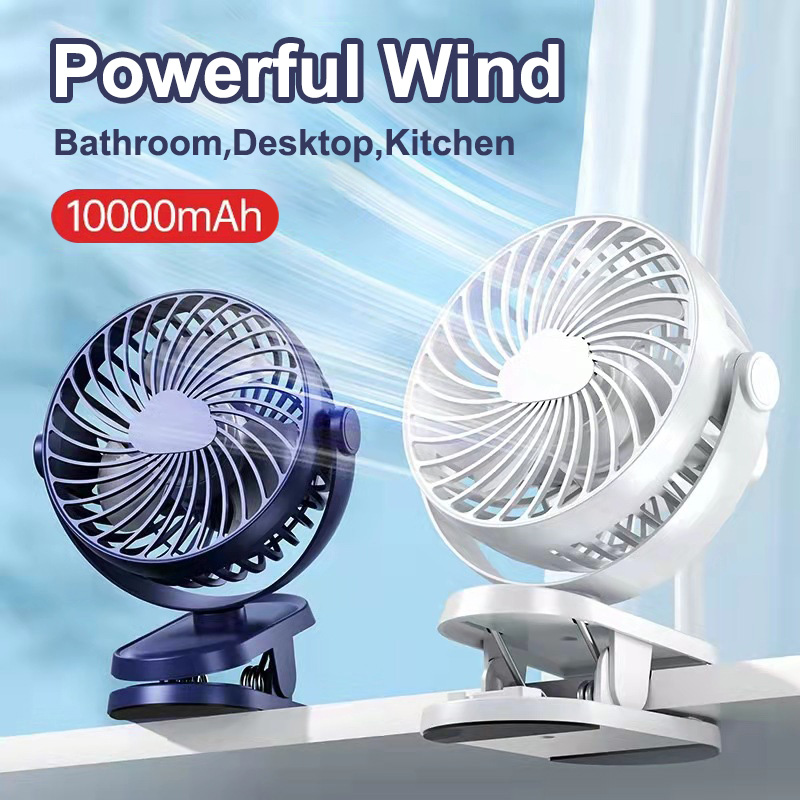 12–48 Stunden Tisch-Mini-Ventilator mit stabiler Klemme, wiederaufladbar, USB, 3 Geschwindigkeiten, Schlafstummschaltung für Badezimmer, Küche, Studentenwohnheim, 10.000 mAh