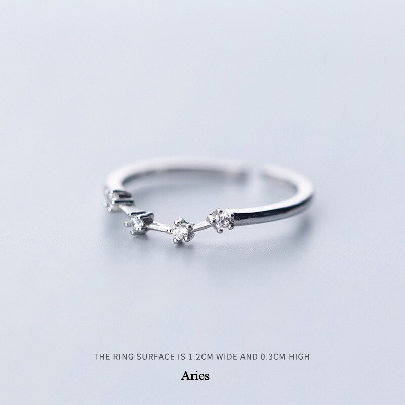 Anillo de Plata de Ley 925 con apertura ajustable y 12 Constelaciones de piedras CZ para mujeres y niñas, de joyería: Aries