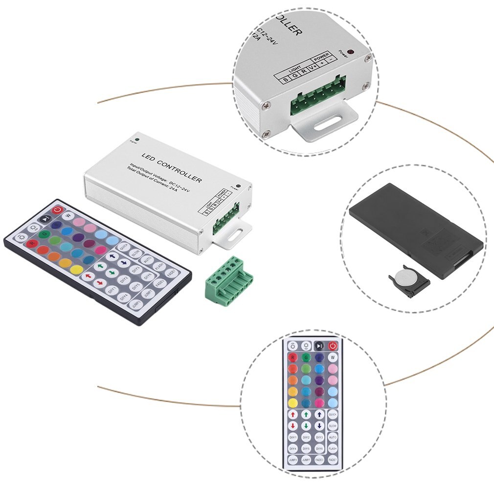 DC 12V 24A 288W 44key IR Remote Control RGB 3528 5050 SMD LED Strip multicolor portable durable