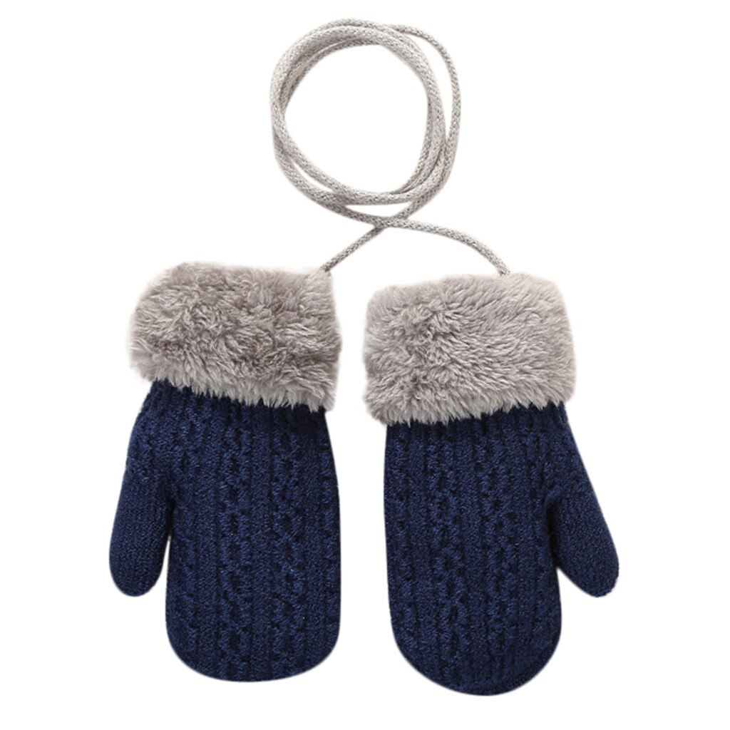 Kids Herfst Winter Gebreide Warme Handschoenen Meisjes Jongens Outdoor Winter Patchwork Warm Houden Wanten Handschoenen Bont Sneeuw Touw Handschoenen Zwart