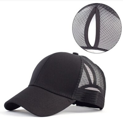 Summer Men Cap Ponytail Baseball Cap Women Sport Sun Hat Mesh Breathable Caps Snapback Hip Hop Hat: Black
