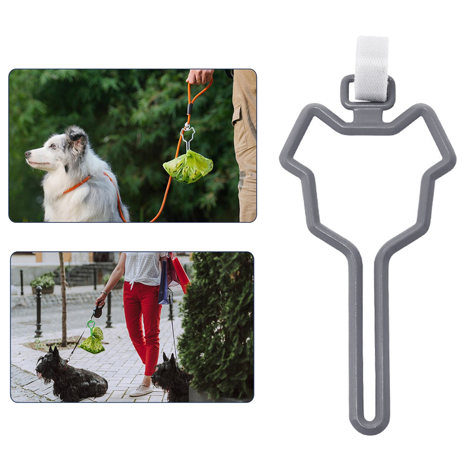 Hands Free Dog Poop Bag Holder Waste Bag Carrier Clip Adjustable Attachment: Grey
