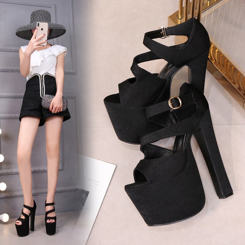 PRETO BRANCO Sexy Nightclub Super High Heel 17CM Thick Heel Sandals Hate Sky High Model Catwalk Shoes Banquet Dress Shoes ZYW