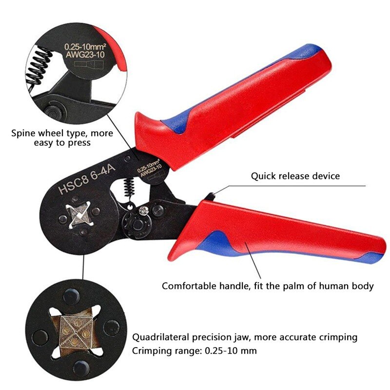 HSC8 6-4A ferrule Crimping Pliers 0.25-10MM² wire crimper tool Wire Stripper Hand Ferrule Crimp set Plier KIT With1200 Terminals