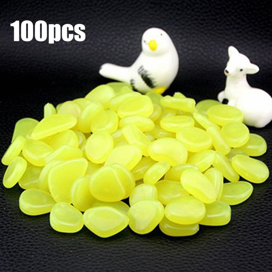 Piedra fluorescente Artificial para acuario, tanque de peces, piedras artificiales luminosas que brillan en la oscuridad, decoración para jardín y Casa, 100 Uds.: Amarillo