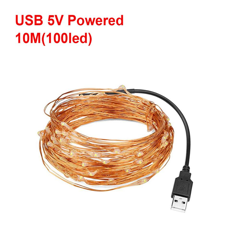 2m 5m 10m kobber julelys batteridrevne guirlande street led string navidad havebryllup dekorationer noel guirnalda: 10m usb-strøm / Hvid