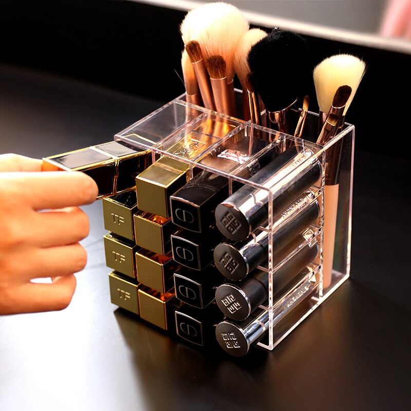 18 gitter makeup organizer læbestift opbevaring boks makeup børste holder gennemsigtig plast boks akryl læbestift lodret display