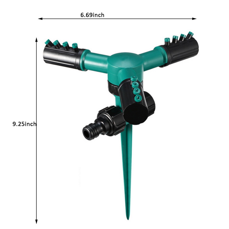 Rociadores de jardín riego automático césped 360 grados círculo rotativo agua rociador 3 boquillas tres brazos manguera de jardín: B