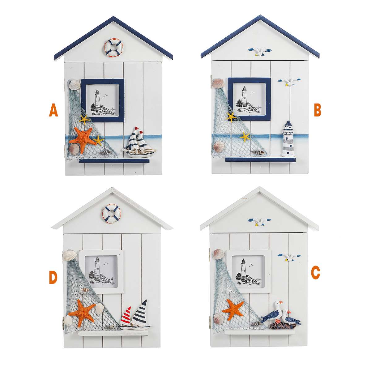 Caja para llaves con forma de casa de estilo mediterráneo de madera, organizador de pared colgante 18x5x30cm, almacenamiento y organización del hogar