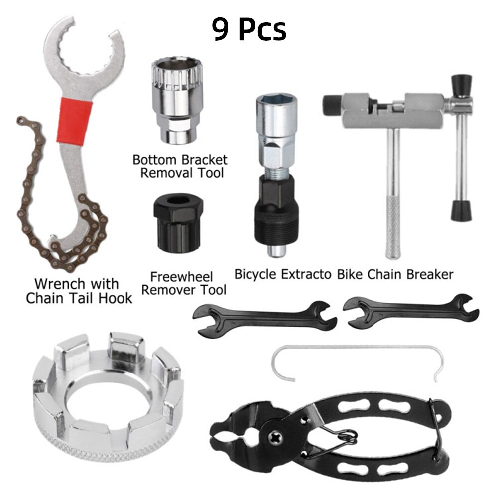 Bicycle Repair Tools Bike Chain Breaker Cutter Bicycle Bottom Bracket Remover Crank Extractor Puller Wrench Flywheel Removal: 9 PCS Repair Tools