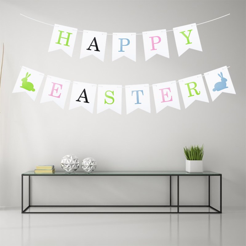 Happy Easter Letter bunting Paper Banner Hanging Garland Flags Easter Decorations Party Favors Photo Prop Festival Supplies