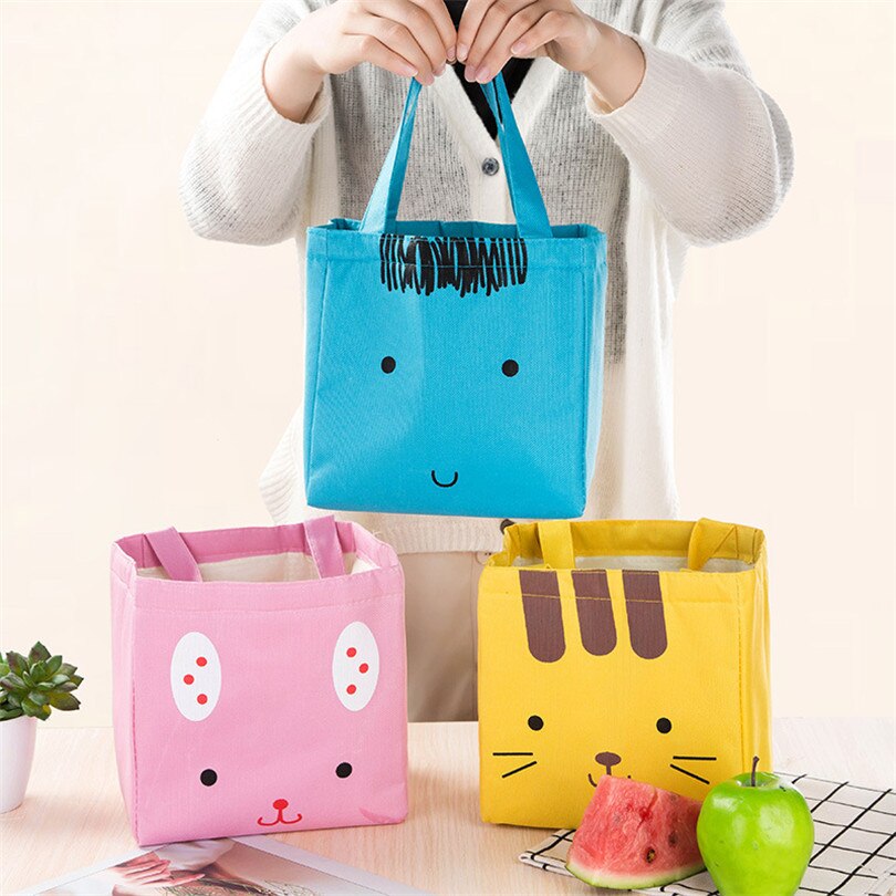 Want Go Portable Canvas Cooler Thermal Bag Sweet Cartoon Insulated Bag Travel Lunch Box Outdoor Picnic Packet Food Storage