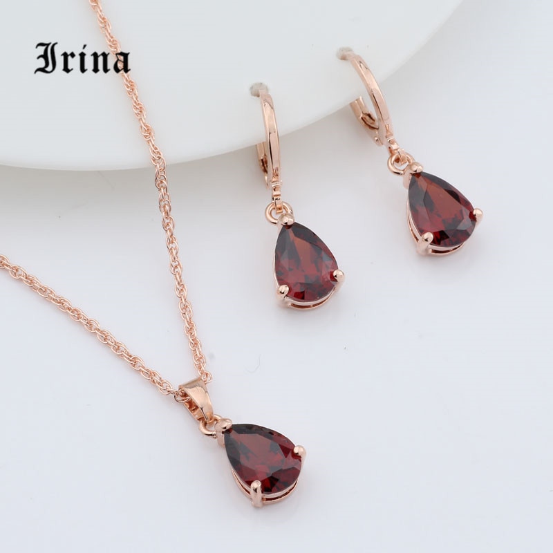 Irina 1Set Rose Gold Color AAA Oval Cut cubic zirconia Charming necklace Cute pendant earrings jewelry set