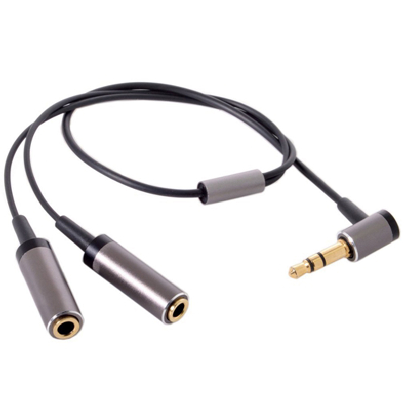 Cable 1 in 2 out 3,5mm stereo elbow male to female headphone audio cable splitter 3,5mm double adapter audio: Default Title