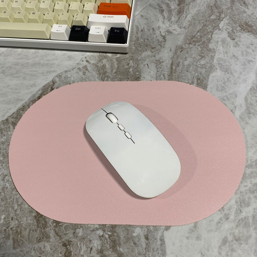 Oval small Mouse Pad Single-sided Solid Color Universal Non-slip Pad Mouse Pad Suitable for Laptop Office Leather Gaming Mouse P: Pink