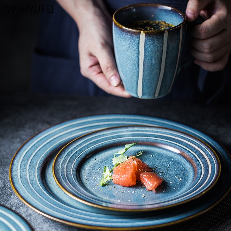 Painted ceramic round fruit plate saucer western food plate kitchen board dessert plate tableware set service plate cake plate