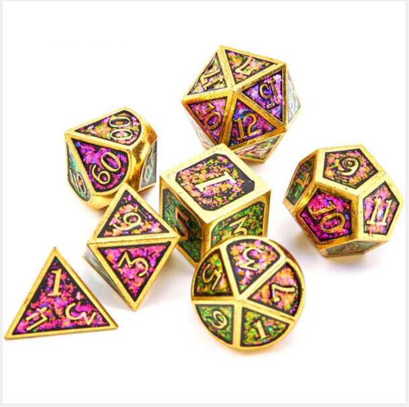 Metal Dice Set 7PCS/Set Polyhedral Dices Dnd Board Game Dyses Dados Rpg Purple Digital Dice D4 D6 D8 D10 D12 D20 Dobbelstenen