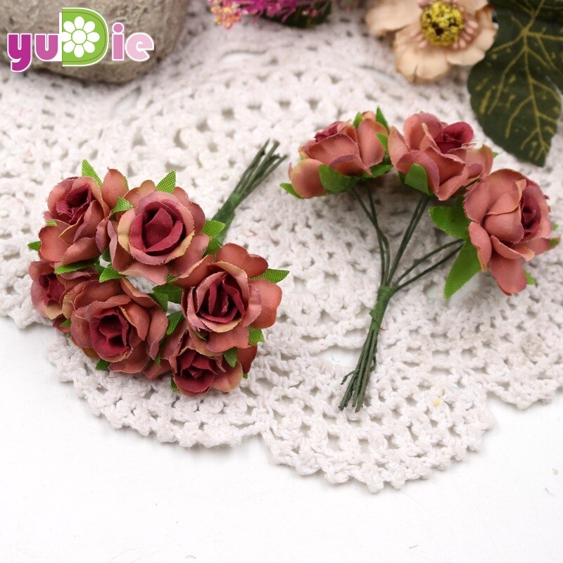60 stücke Mini Mehrfarbig künstliche seide seide Rose hochzeit dekoration DIY kranz Kasten Clip kunst handgemachte falsche blume dekoration