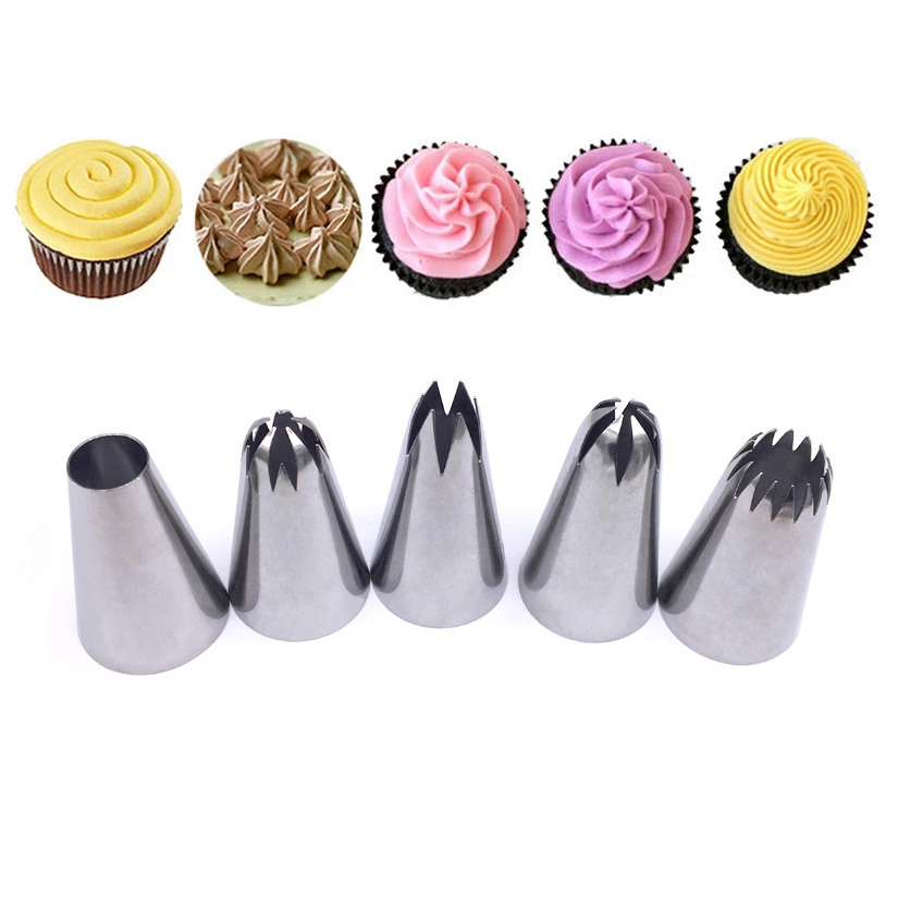 5 Stks/set Medium Rvs Icing Piping Nozzles Cake Decorating Pastry Tip Sets Cupcake Gereedschap Bakvormen