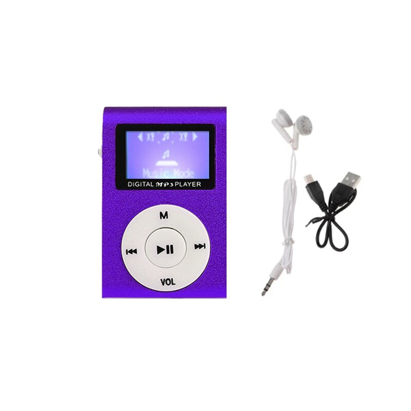 Reproductor de MP3 deportivo con pantalla LCD, Mini Clip de Metal, reproductor de música MP3 portátil Multicolor, compatible con tarjeta Micro TF/SD de 32GB: Púrpura