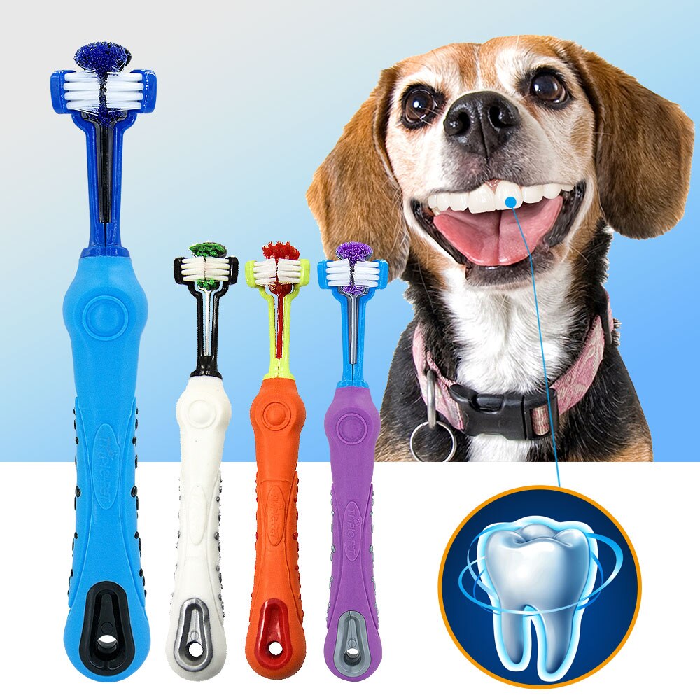 Cepillo dental para perro, cepillo de dientes de Gato suave con tres lados, cepillo de dientes de goma para perros, herramienta para dientes de sarro de mal aliento, accesorios para mascotas