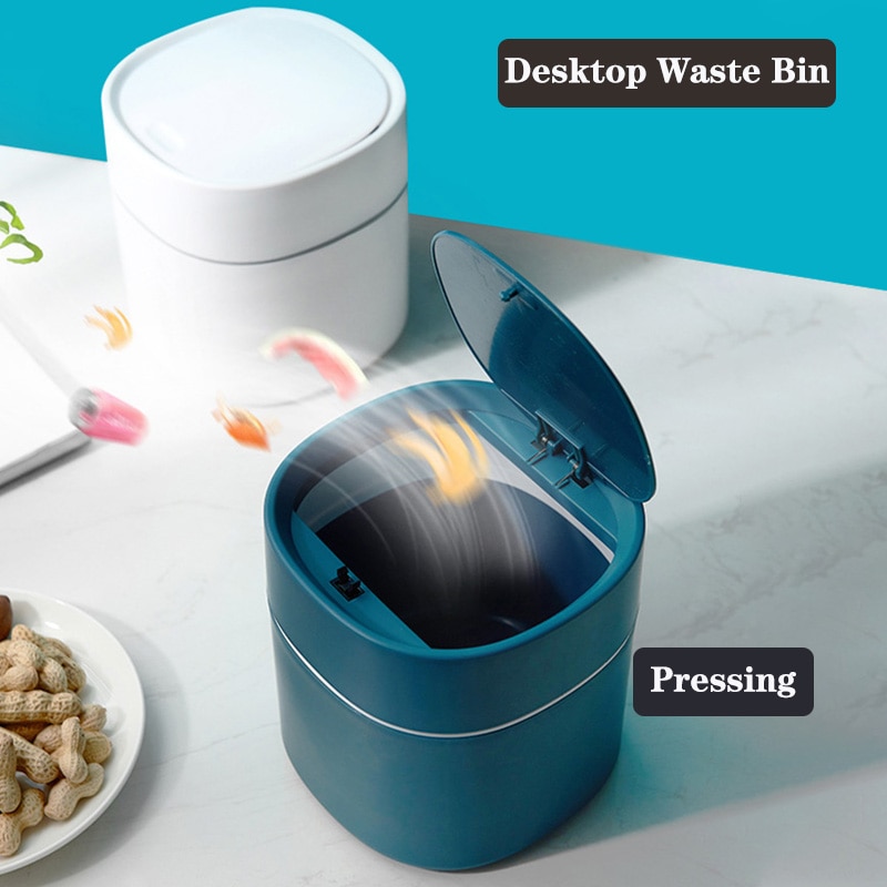 Papelera de escritorio de 2L, cesta de basura para mesa de casa, Cubo de basura de plástico, suministros de oficina, cubos de basura, caja de barril para el hogar