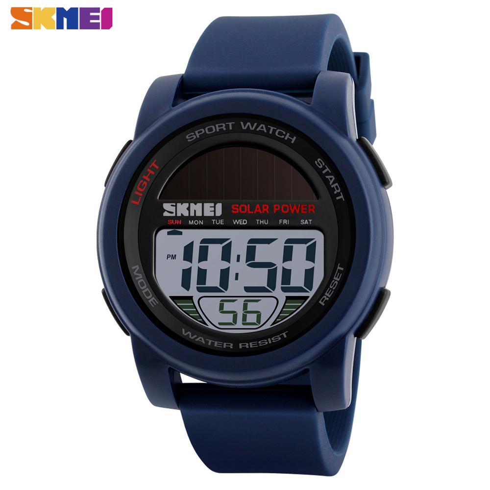 Skmei Fitness Digitale Horloges Heren Solar Lithium Batterij Power Pols Mannen Horloge Milieuvriendelijke Klok Reloj Hombre 1549: Blauw