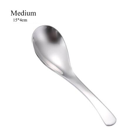 Stainless steel Chinese Spoons Round Bottom Count Spoons Thick Kid's Spoon Rice Spoon Deepened Sliver Dessert Tea Coffee Spoon: Middle