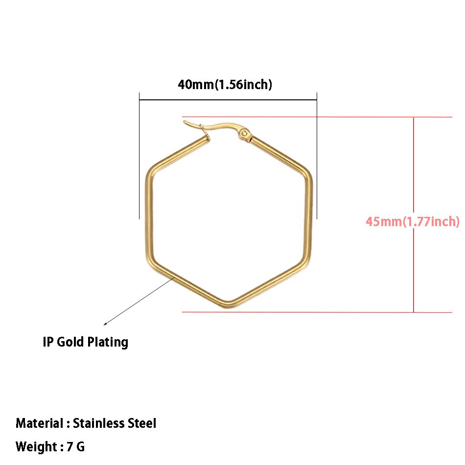 Geometric Hoop Earrings For Women Stainless Steel Gold Color Big Large Earrings Statement Jewelry: 1793 Gold 40mm
