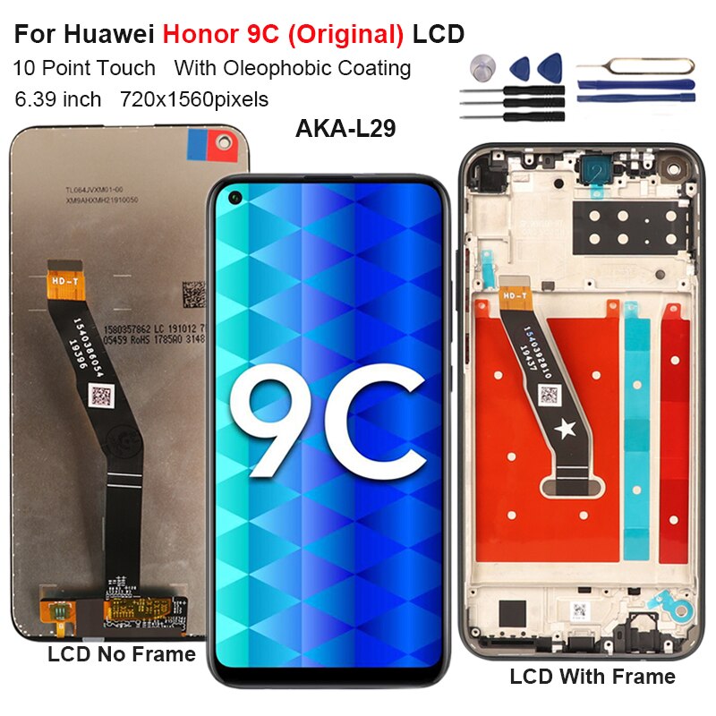 Alkuperäinen näyttö huawei honor 9c lcd näyttö kosketusnäyttö digitoija kokoonpano for honor 9c lcd aka -l29 näytön vaihto