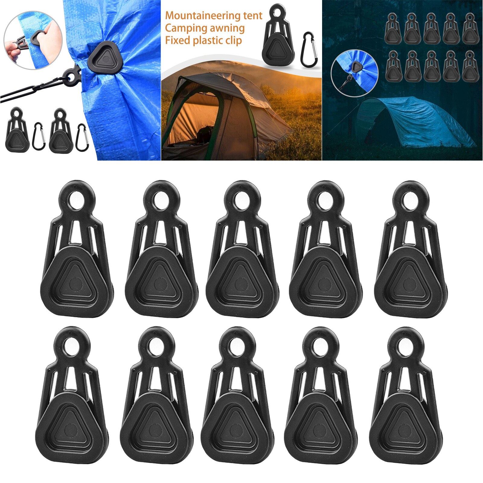 10Pcs Tarp Clamp Tent Wind Rope Clips Hangers Survival Emergency Grommet: Black Triangle Clip