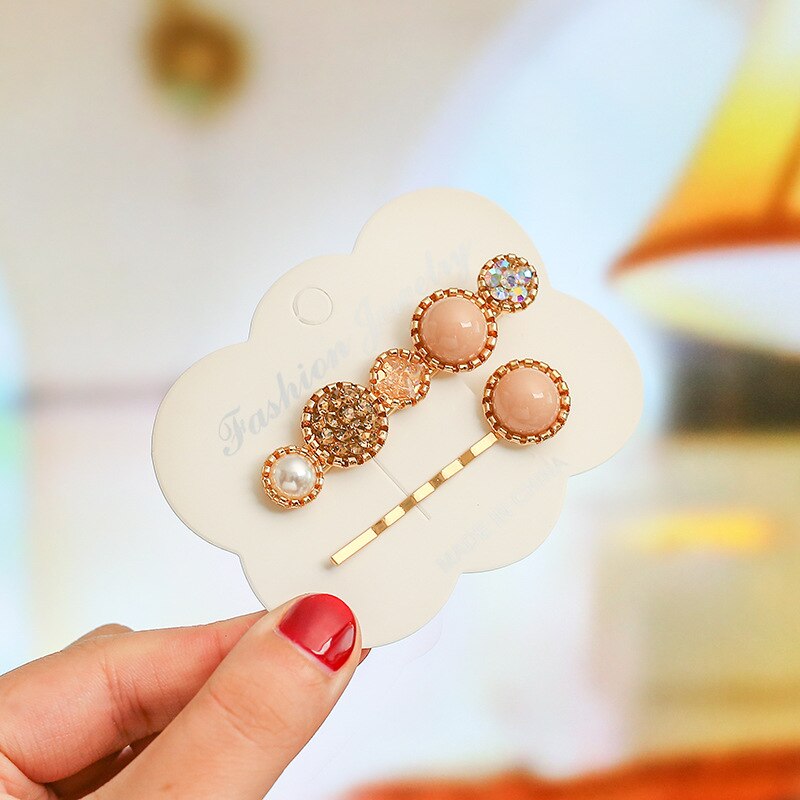 2 Pcs Korea Chic Alloy Metalen Haarspeldjes Parels Haarspelden Geometrische Bloem Barrett Vrouwen Haar Accessoires Goud Kleur Hairgrip: 04
