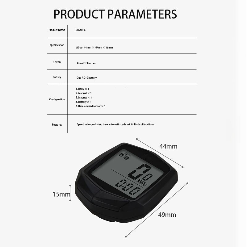 LCD Bicycle Odometer Waterproof Multifunctional Bike Smart Tachometer Speedometer Portable Lightweight Bicycle Wired Speedometer