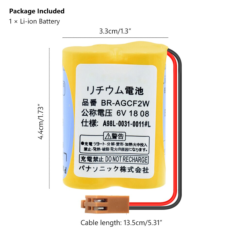 6V Replacement Li-ion Lithium Battery BR-AGCF2W Batetry Pack With Plug For Fanuc CNC System Servo Motor A98L-0031-0011