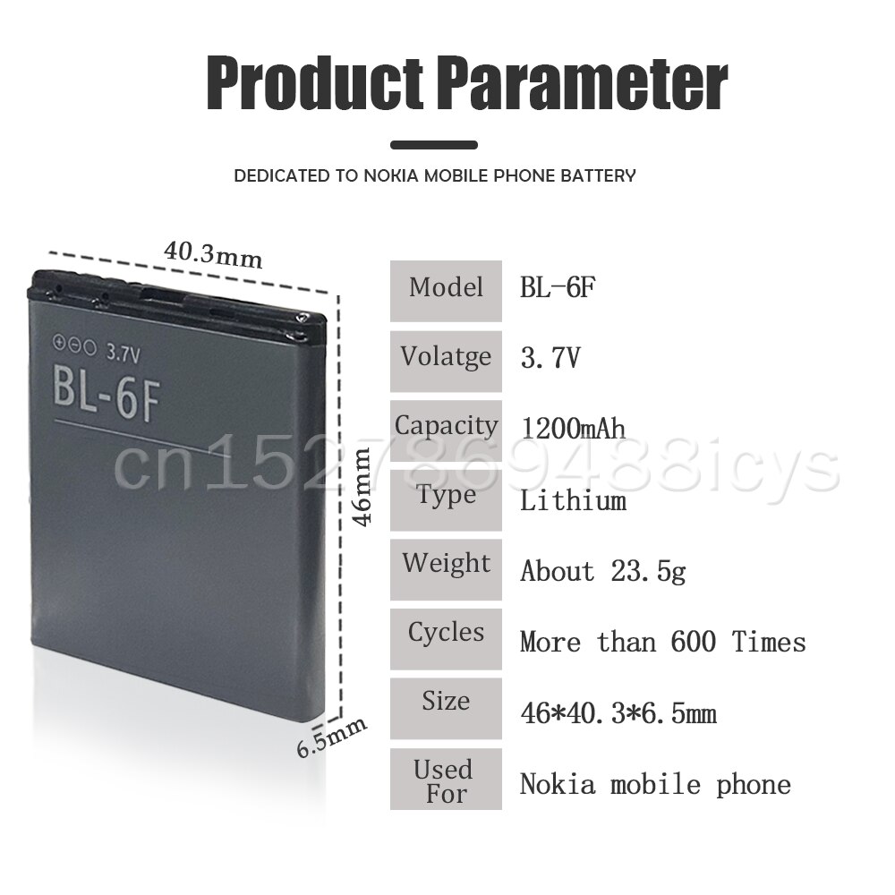 Batería de repuesto BL6F BL 6F para móvil, 3,7 V, BL-6F, 1200mAh, para Nokia 6788, 6788I, N78, N79, N95, 8G